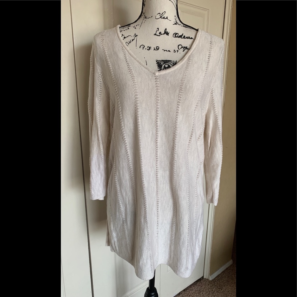 Chico’s Pointelle Cream colored Long  sweater